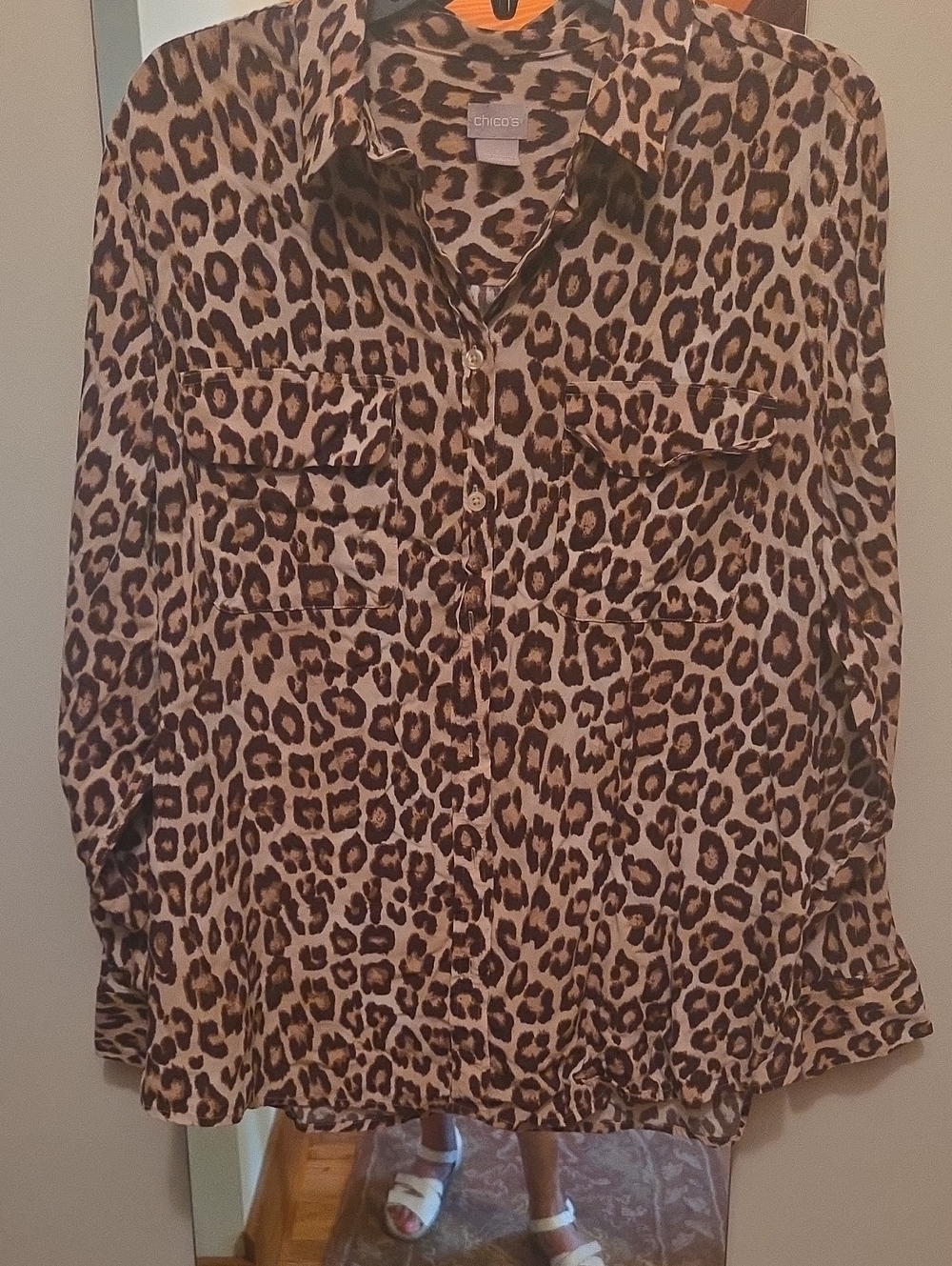 Chico's Brown Leopard Print Button-Front Blouse